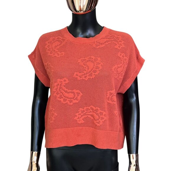 DR2 100% Cotton Paisley Open-Stitch Sweater Tank Size Medium Brick Orange EUC - Picture 4 of 13